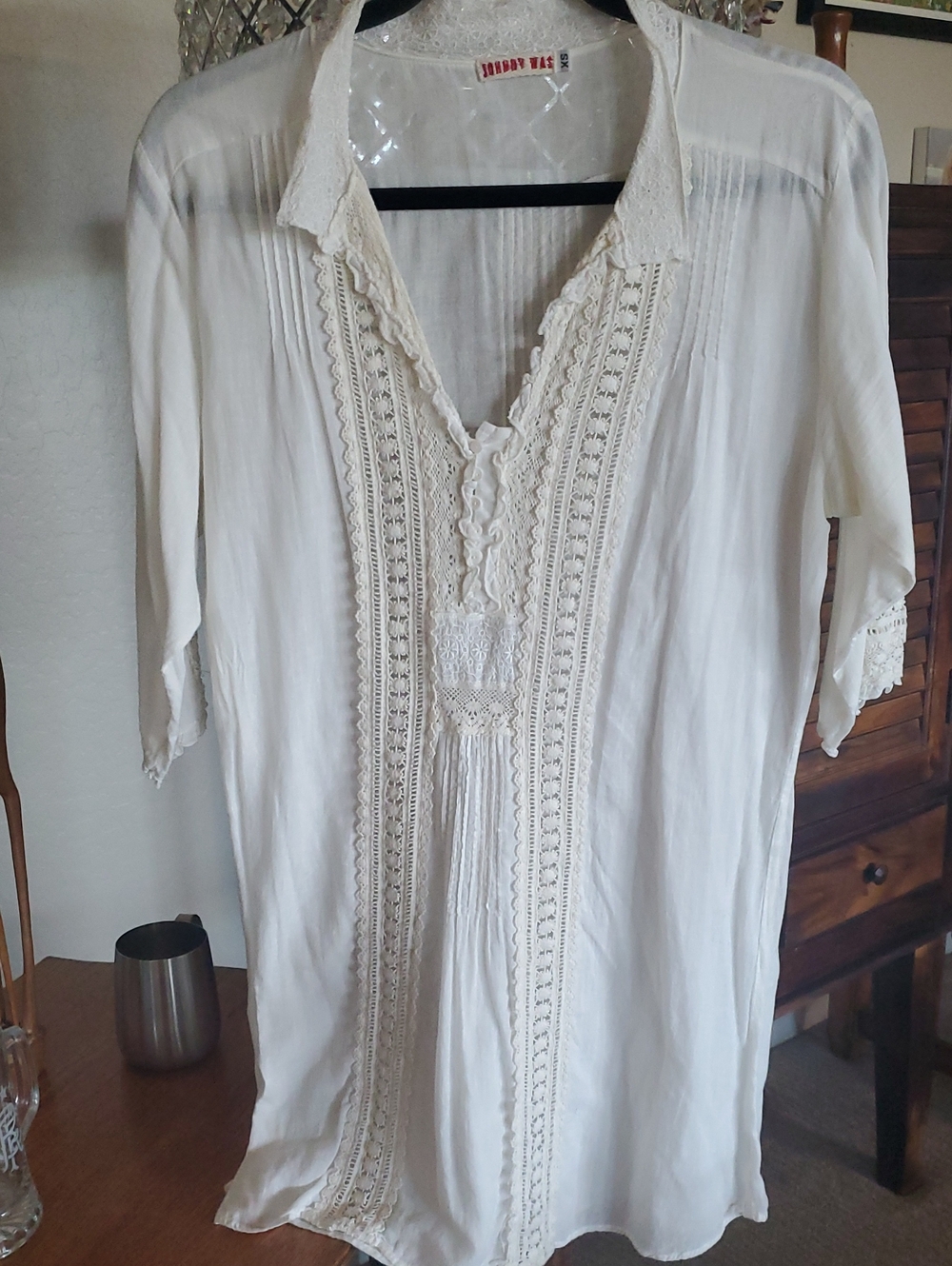 Johnny Was White Crochet-Trim Tunic